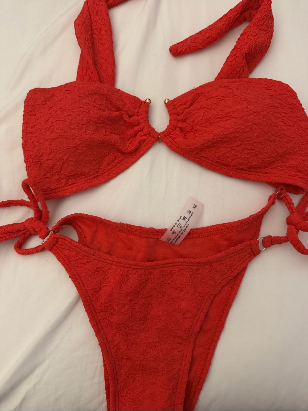 Red textured bra-like top
